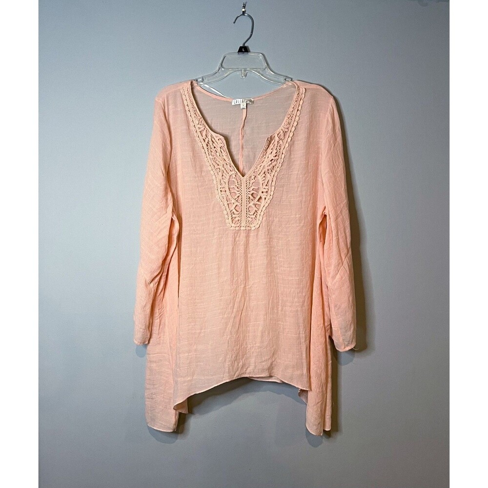 Spense Flowy Top Boho Chic‎ Peasant Embroidered Crochet Gauzy Festival Flare 1X